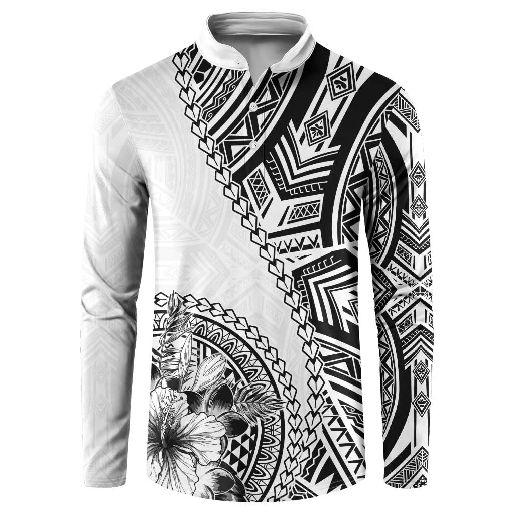 Hibiscus With White Austronesian Tattoo Pattern Button Sweatshirt - Polynesian Pride