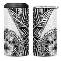 Hibiscus With White Austronesian Tattoo Pattern 4 in 1 Can Cooler Tumbler - Polynesian Pride