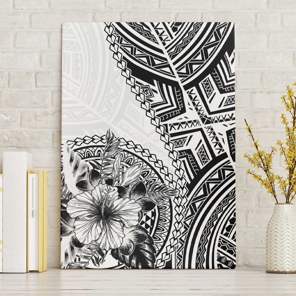 Hibiscus With White Austronesian Tattoo Pattern Canvas Wall Art - Polynesian Pride