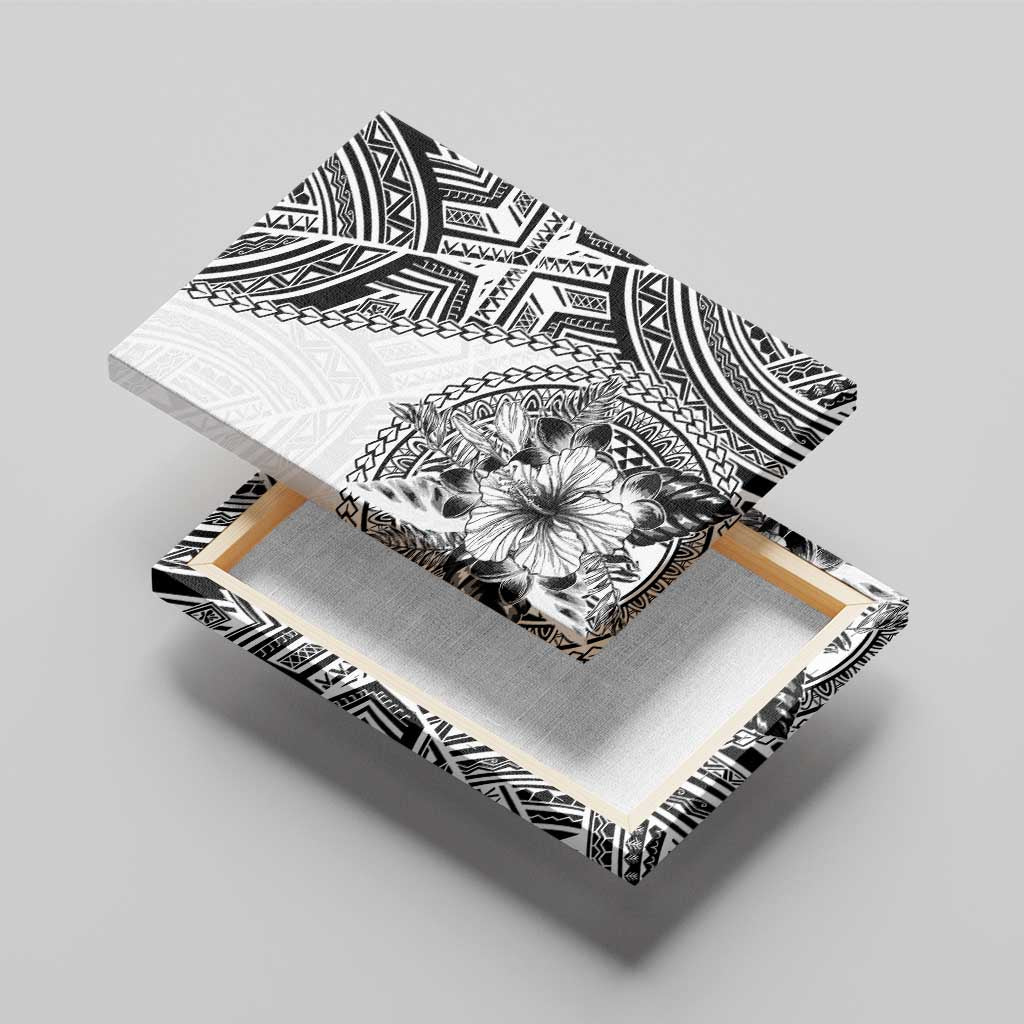 Hibiscus With White Austronesian Tattoo Pattern Canvas Wall Art - Polynesian Pride