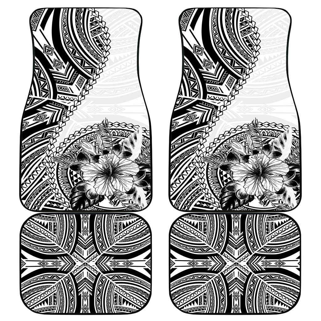 Hibiscus With White Austronesian Tattoo Pattern Car Mats - Polynesian Pride