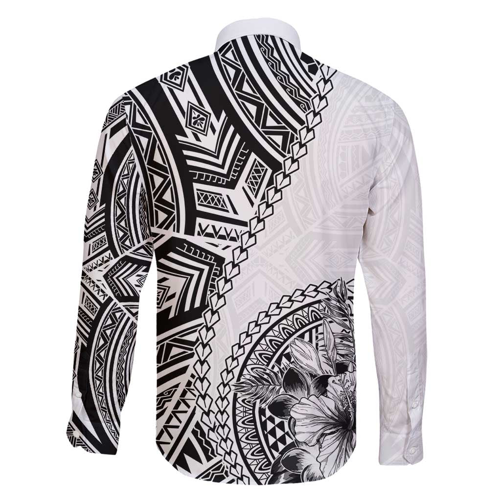 Hibiscus With White Austronesian Tattoo Pattern Family Matching Long Sleeve Bodycon Dress and Hawaiian Shirt - Polynesian Pride