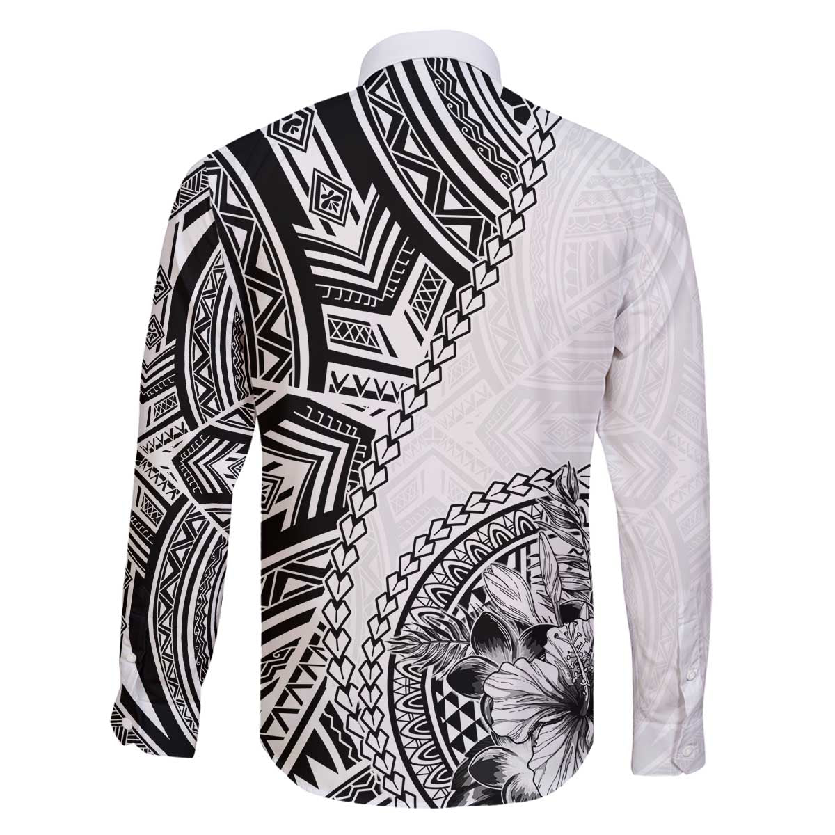 Hibiscus With White Austronesian Tattoo Pattern Family Matching Off The Shoulder Long Sleeve Dress and Hawaiian Shirt - Polynesian Pride