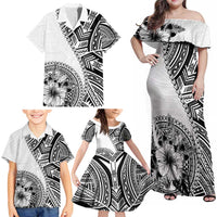 Hibiscus With White Austronesian Tattoo Pattern Family Matching Off Shoulder Maxi Dress and Hawaiian Shirt - Polynesian Pride