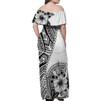 Hibiscus With White Austronesian Tattoo Pattern Family Matching Off Shoulder Maxi Dress and Hawaiian Shirt - Polynesian Pride