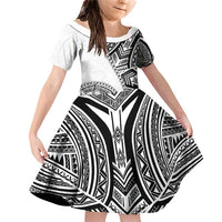 Hibiscus With White Austronesian Tattoo Pattern Family Matching Off Shoulder Short Dress and Hawaiian Shirt - Polynesian Pride