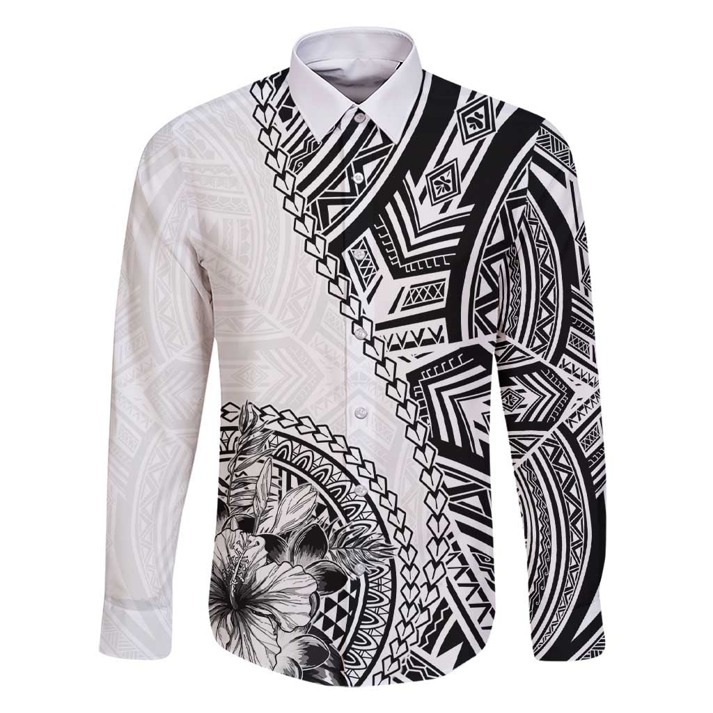 Hibiscus With White Austronesian Tattoo Pattern Family Matching Short Sleeve Bodycon Dress and Hawaiian Shirt - Polynesian Pride