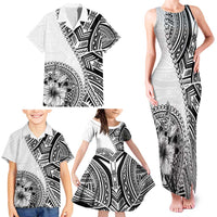 Hibiscus With White Austronesian Tattoo Pattern Family Matching Tank Maxi Dress and Hawaiian Shirt - Polynesian Pride