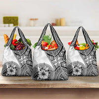 Hibiscus With White Austronesian Tattoo Pattern Grocery Bag - Polynesian Pride