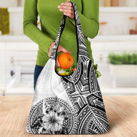 Hibiscus With White Austronesian Tattoo Pattern Grocery Bag - Polynesian Pride