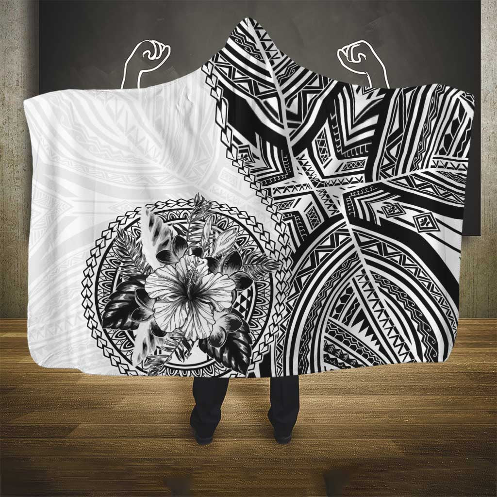 Hibiscus With White Austronesian Tattoo Pattern Hooded Blanket LT05 - Polynesian Pride