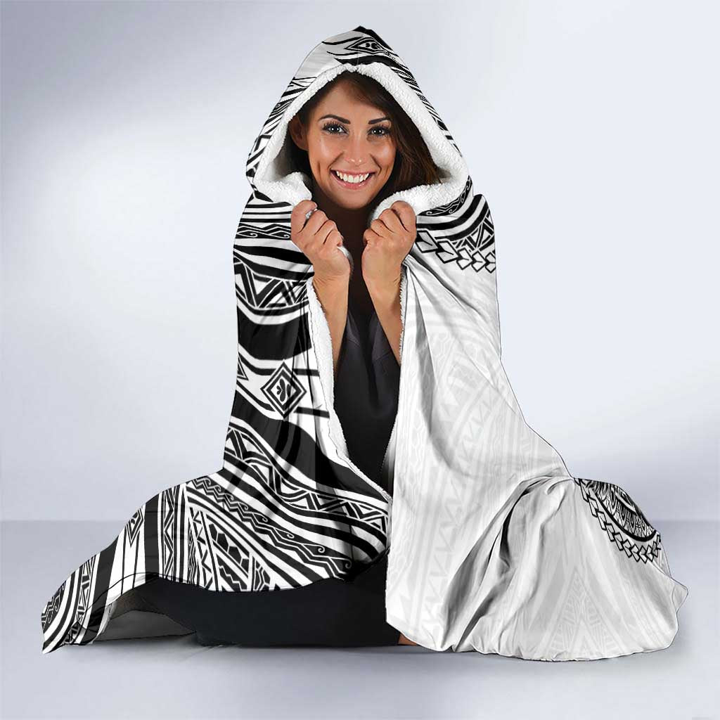 Hibiscus With White Austronesian Tattoo Pattern Hooded Blanket LT05 - Polynesian Pride