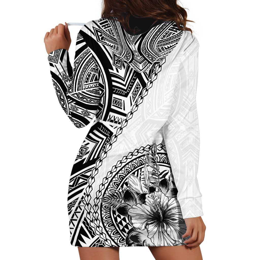Hibiscus With White Austronesian Tattoo Pattern Hoodie Dress - Polynesian Pride