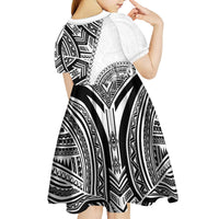 Hibiscus With White Austronesian Tattoo Pattern Kid Short Sleeve Dress LT05 - Polynesian Pride