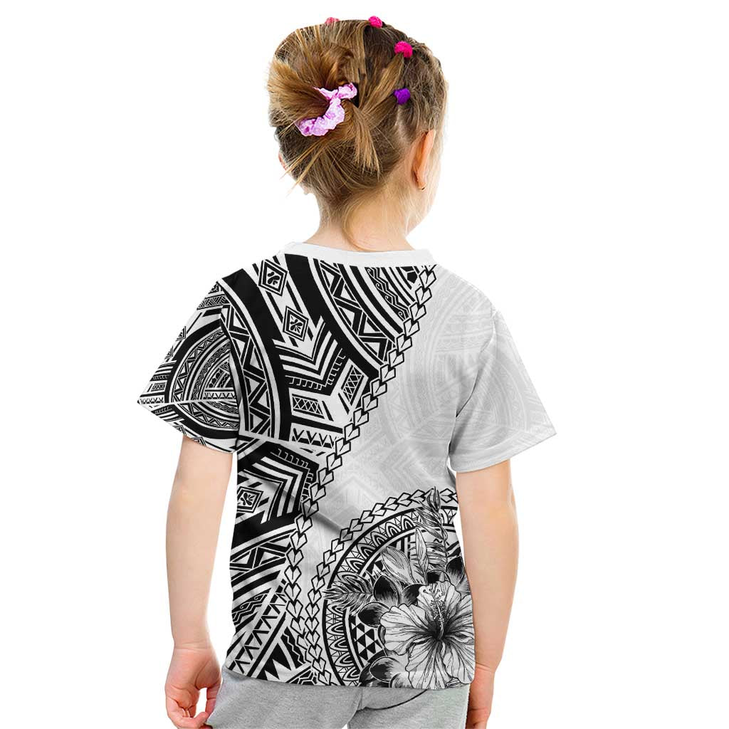 Hibiscus With White Austronesian Tattoo Pattern Kid T Shirt - Polynesian Pride
