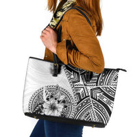 Hibiscus With White Austronesian Tattoo Pattern Leather Tote Bag - Polynesian Pride