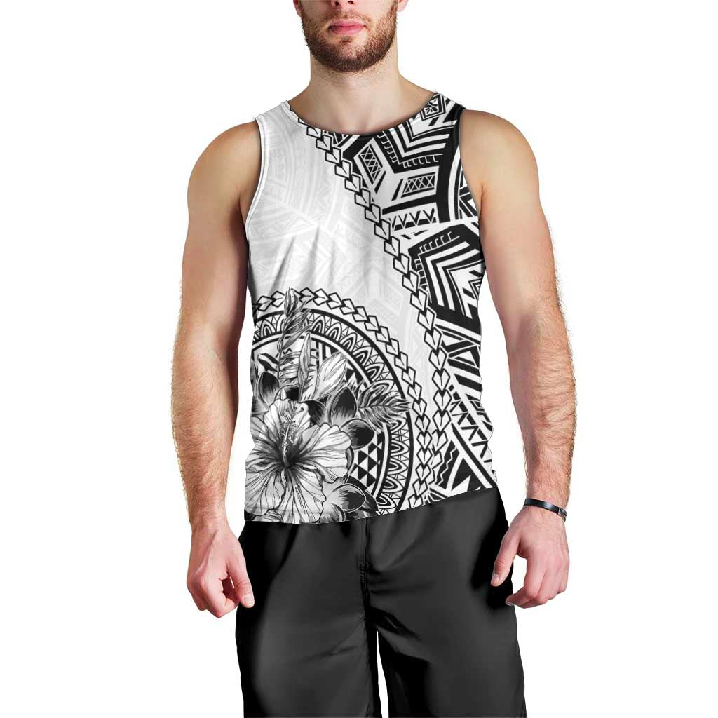 Hibiscus With White Austronesian Tattoo Pattern Men Tank Top - Polynesian Pride