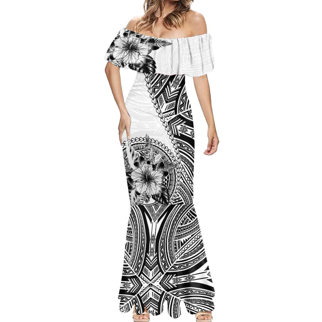 Hibiscus With White Austronesian Tattoo Pattern Mermaid Dress - Polynesian Pride