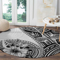 Hibiscus With White Austronesian Tattoo Pattern Round Carpet - Polynesian Pride