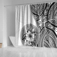 Hibiscus With White Austronesian Tattoo Pattern Shower Curtain - Polynesian Pride