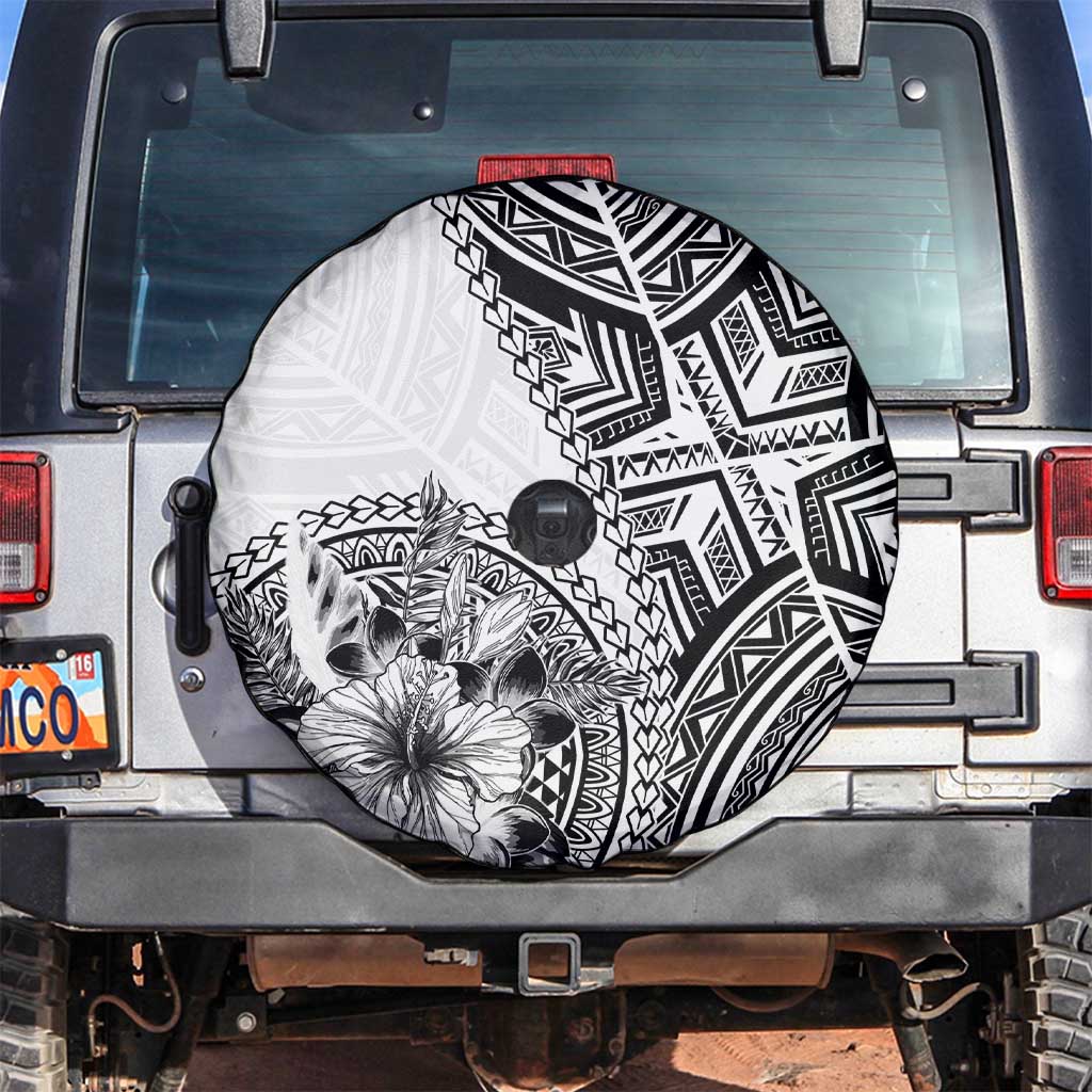 Hibiscus With White Austronesian Tattoo Pattern Spare Tire Cover - Polynesian Pride