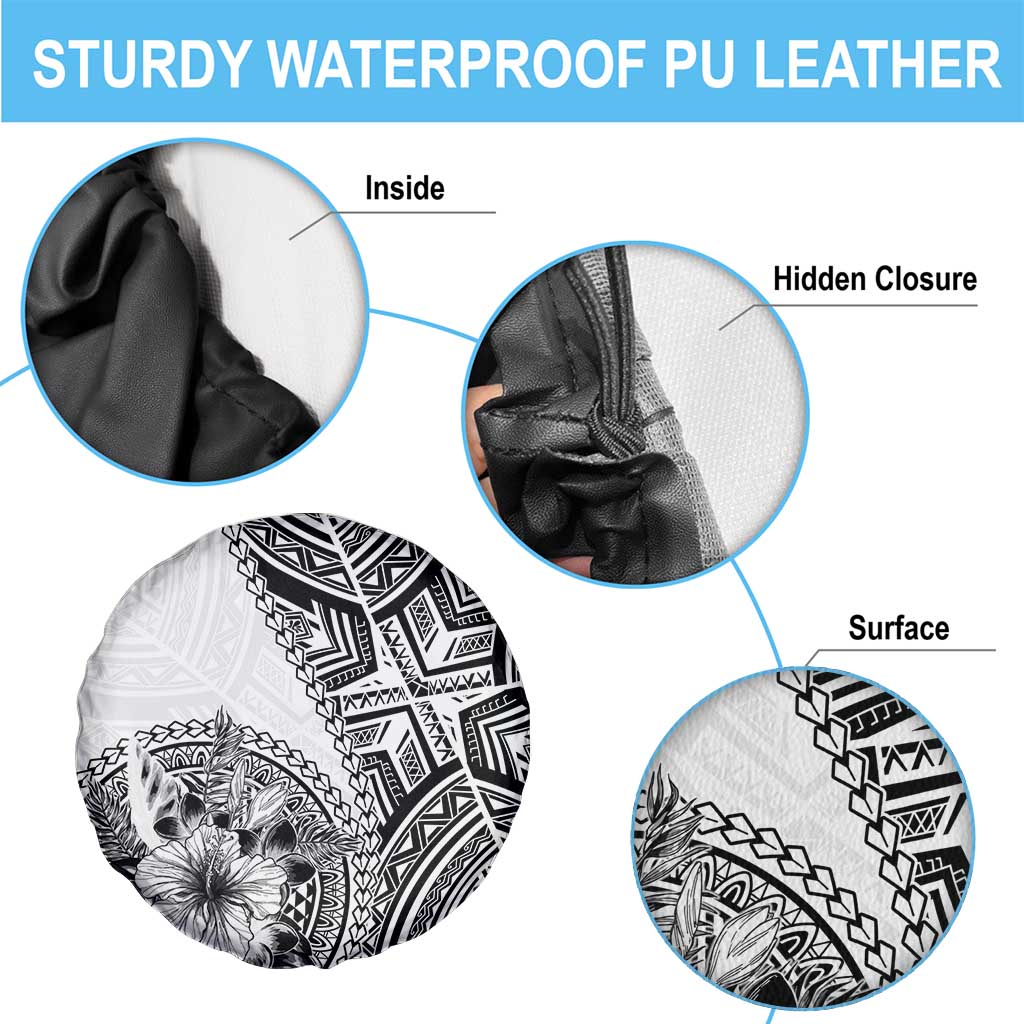 Hibiscus With White Austronesian Tattoo Pattern Spare Tire Cover - Polynesian Pride