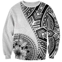Hibiscus With White Austronesian Tattoo Pattern Sweatshirt - Polynesian Pride