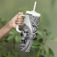 Hibiscus With White Austronesian Tattoo Pattern Tumbler With Handle - Polynesian Pride