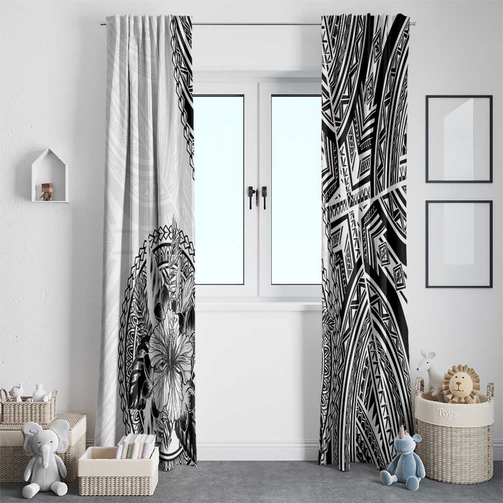 Hibiscus With White Austronesian Tattoo Pattern Window Curtain - Polynesian Pride