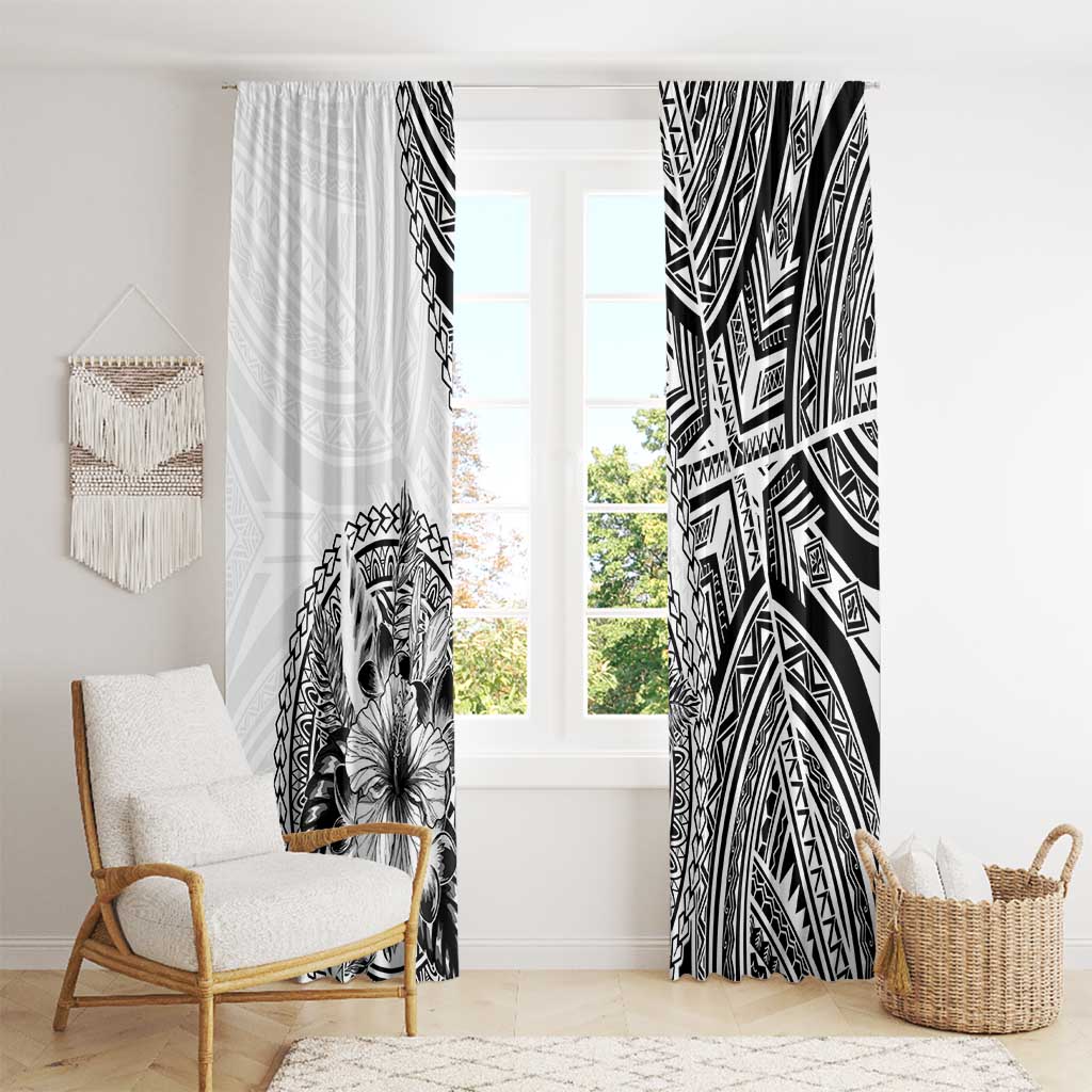 Hibiscus With White Austronesian Tattoo Pattern Window Curtain - Polynesian Pride