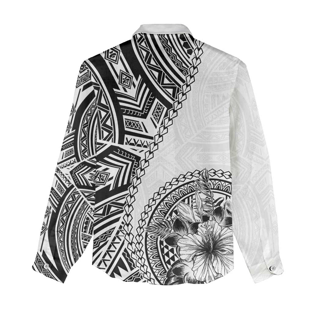 Hibiscus With White Austronesian Tattoo Pattern Women Casual Shirt - Polynesian Pride