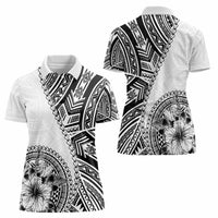 Hibiscus With White Austronesian Tattoo Pattern Women Polo Shirt - Polynesian Pride