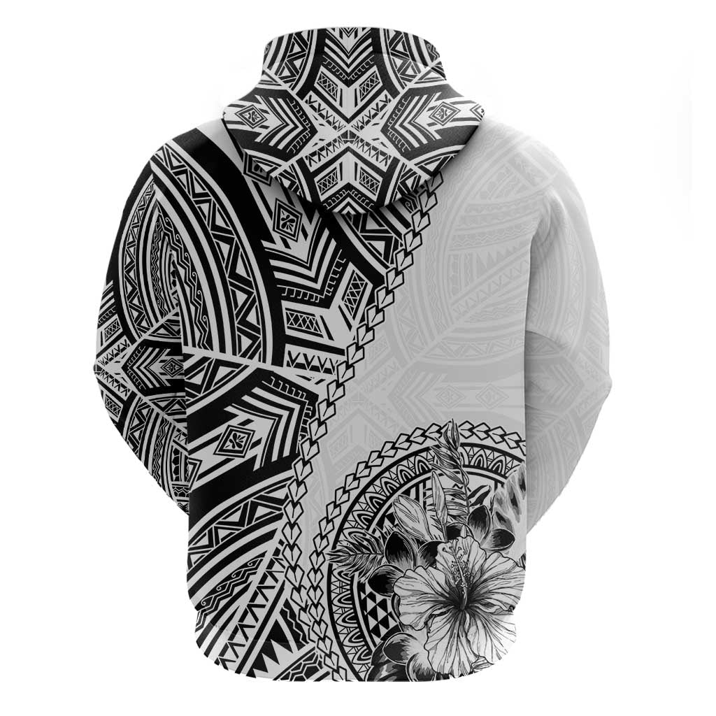 Hibiscus With White Austronesian Tattoo Pattern Zip Hoodie - Polynesian Pride
