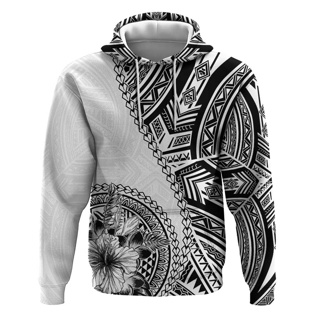 Hibiscus With White Austronesian Tattoo Pattern Zip Hoodie - Polynesian Pride