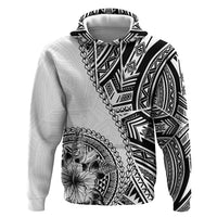 Hibiscus With White Austronesian Tattoo Pattern Zip Hoodie - Polynesian Pride