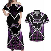 Personalised Aotearoa Moriori Couples Matching Off Shoulder Maxi Dress and Hawaiian Shirt Maori Pattern New Zealand - Polynesian Pride