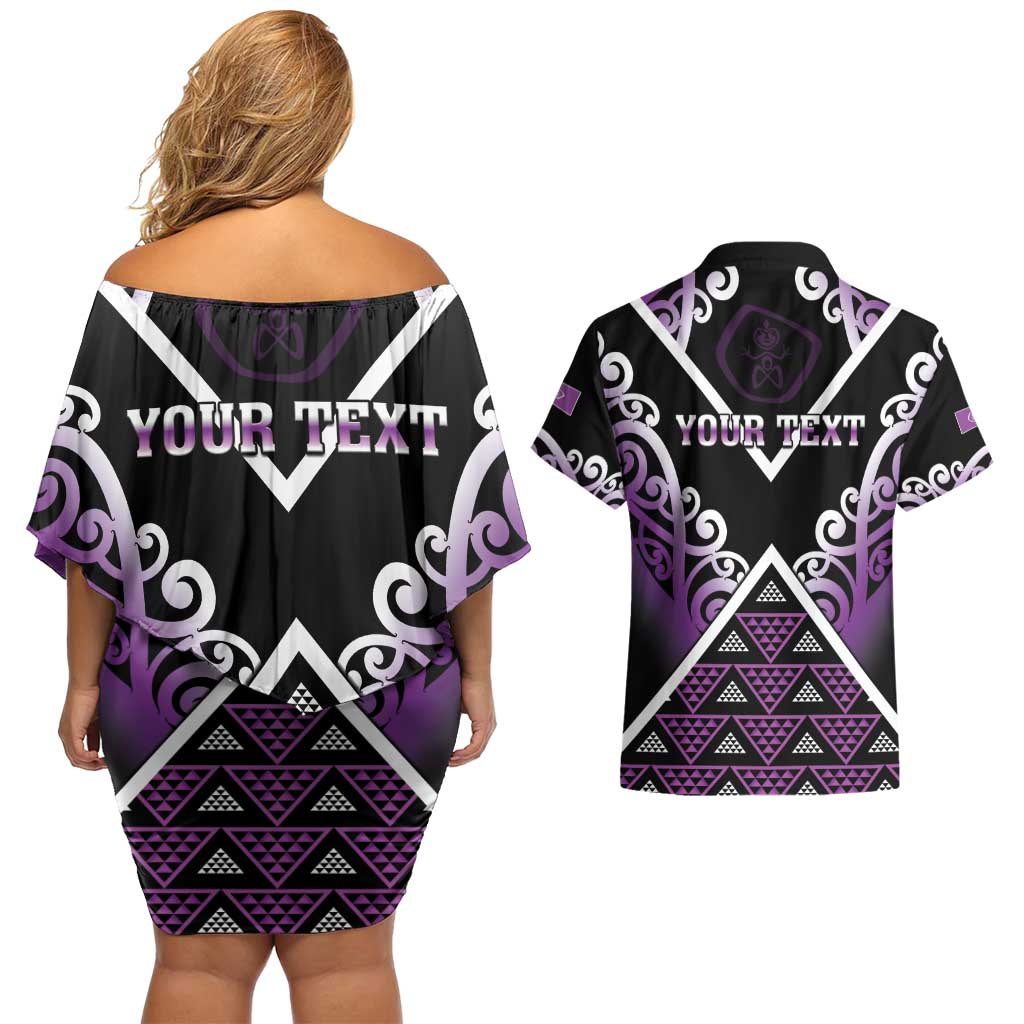 Personalised Aotearoa Moriori Couples Matching Off Shoulder Short Dress and Hawaiian Shirt Maori Pattern New Zealand - Polynesian Pride