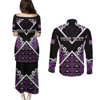 Personalised Aotearoa Moriori Couples Matching Puletasi and Long Sleeve Button Shirt Maori Pattern New Zealand - Polynesian Pride