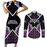 Personalised Aotearoa Moriori Couples Matching Short Sleeve Bodycon Dress and Long Sleeve Button Shirt Maori Pattern New Zealand - Polynesian Pride