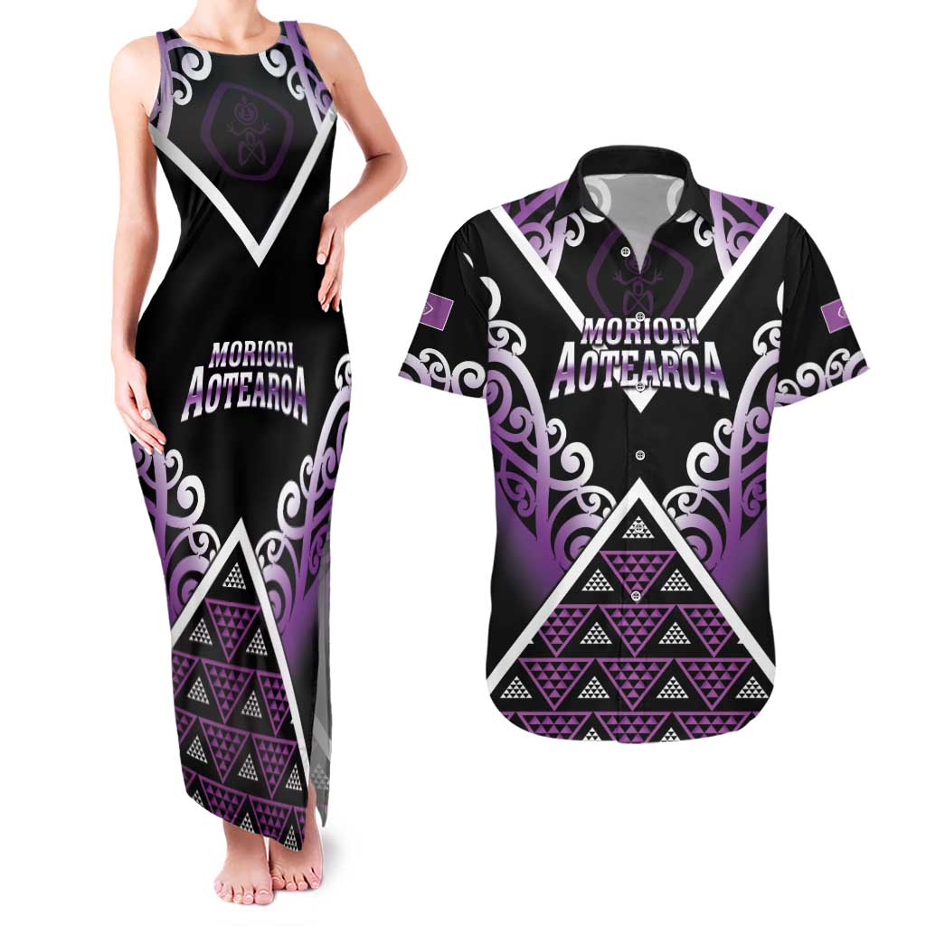 Personalised Aotearoa Moriori Couples Matching Tank Maxi Dress and Hawaiian Shirt Maori Pattern New Zealand - Polynesian Pride