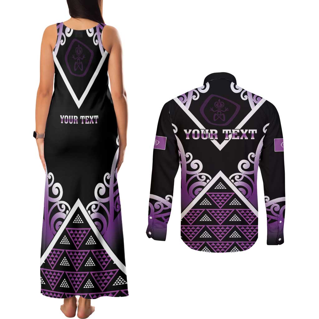 Personalised Aotearoa Moriori Couples Matching Tank Maxi Dress and Long Sleeve Button Shirt Maori Pattern New Zealand - Polynesian Pride