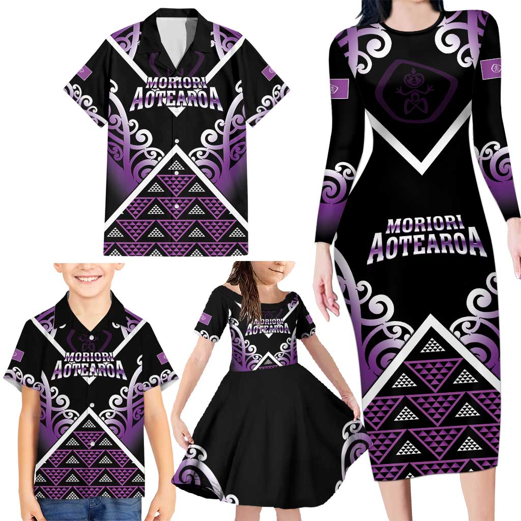 Personalised Aotearoa Moriori Family Matching Long Sleeve Bodycon Dress and Hawaiian Shirt Maori Pattern New Zealand - Polynesian Pride