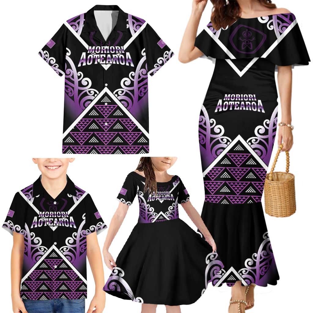 Personalised Aotearoa Moriori Family Matching Mermaid Dress and Hawaiian Shirt Maori Pattern New Zealand - Polynesian Pride