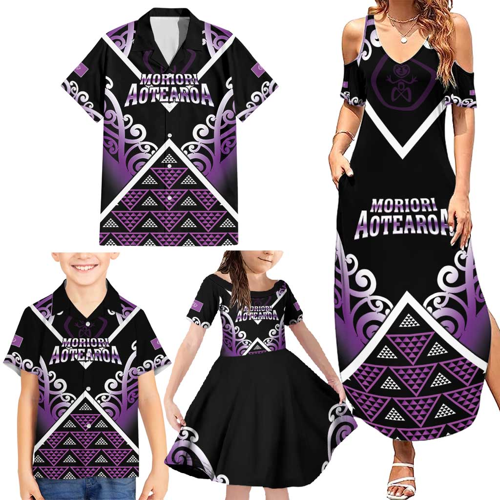 Personalised Aotearoa Moriori Family Matching Summer Maxi Dress and Hawaiian Shirt Maori Pattern New Zealand - Polynesian Pride