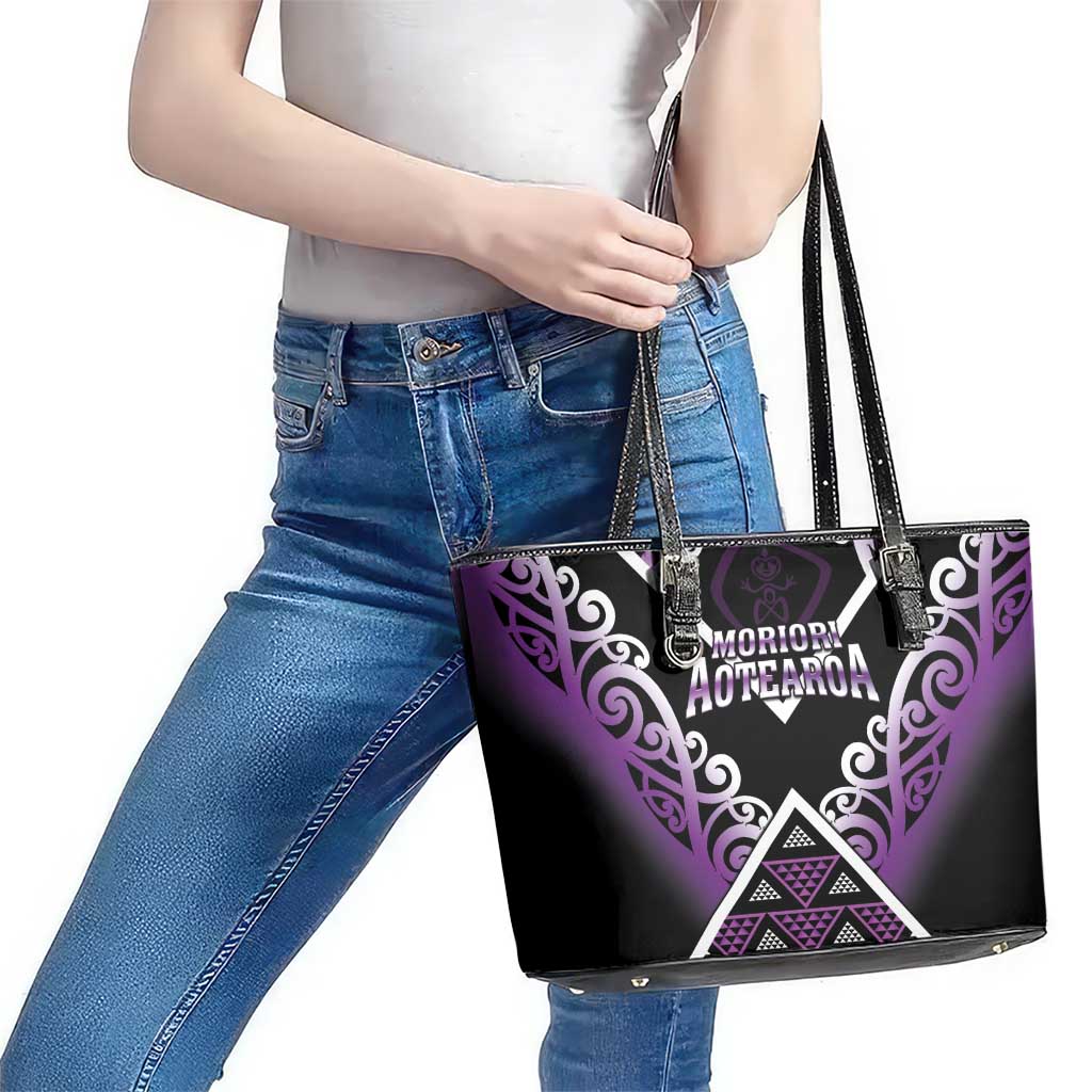 Aotearoa Moriori Leather Tote Bag Maori Pattern New Zealand - Polynesian Pride
