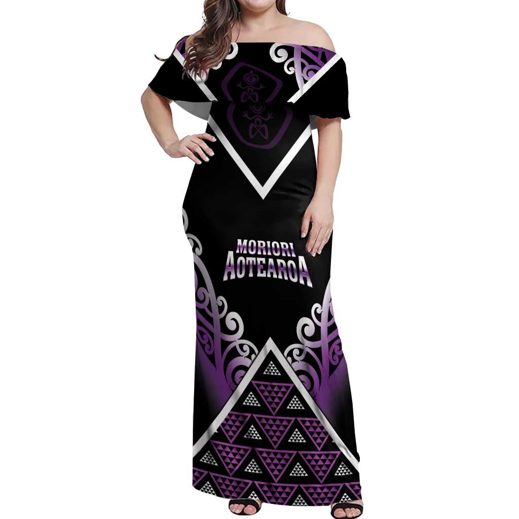 Personalised Aotearoa Moriori Off Shoulder Maxi Dress Maori Pattern New Zealand - Polynesian Pride