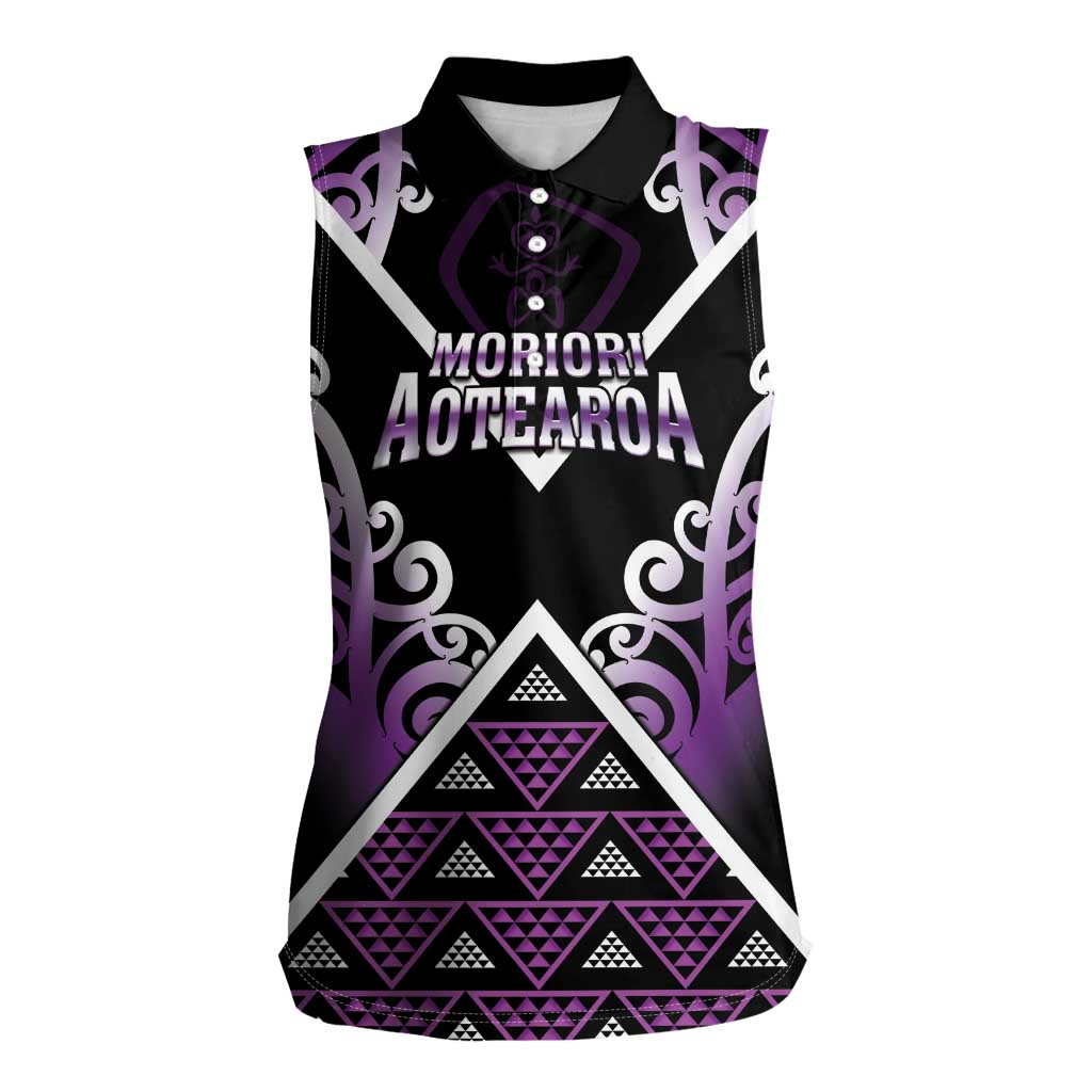 Personalised Aotearoa Moriori Women Sleeveless Polo Shirt Maori Pattern New Zealand - Polynesian Pride