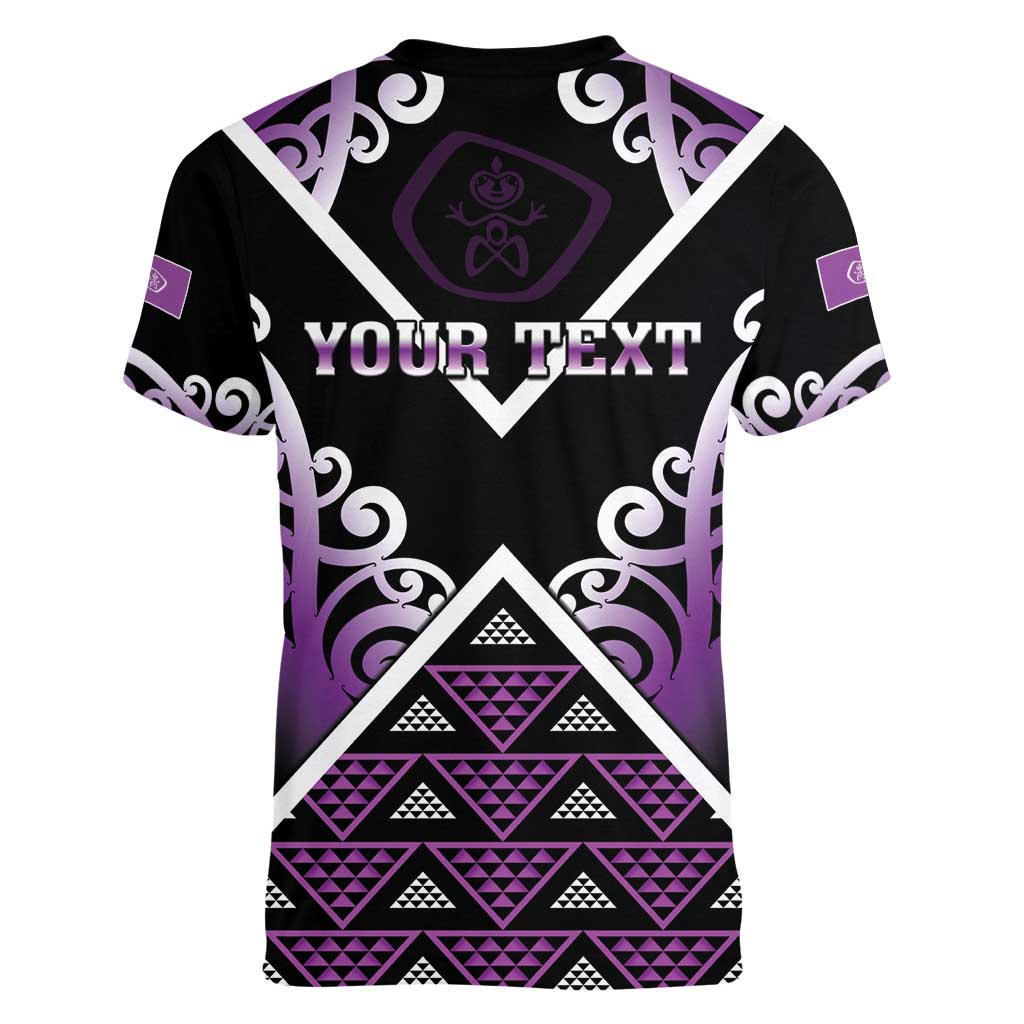 Personalised Aotearoa Moriori Women V-Neck T-Shirt Maori Pattern New Zealand - Polynesian Pride