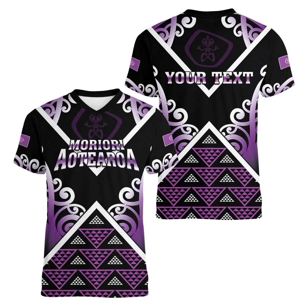 Personalised Aotearoa Moriori Women V-Neck T-Shirt Maori Pattern New Zealand - Polynesian Pride