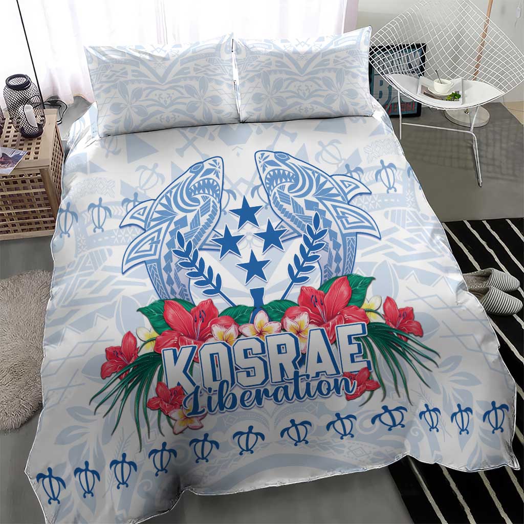 Happy Kosrae Liberation Day Bedding Set Polynesian Shark Turtle Motif